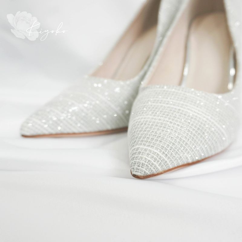 Giày cưới cô dâu cao gót siêu lấp lánh trắng bạc cao 10cm