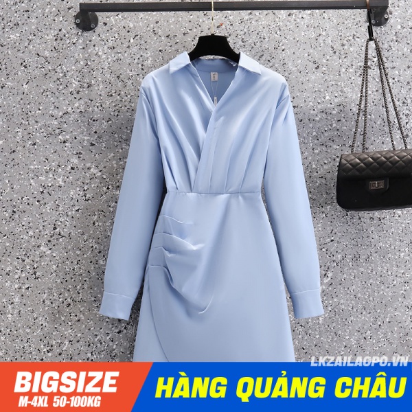 BIGSIZE nữ 45-100kg Đầm Sơ Mi Tay Dài Cổ Chữ V Dáng Ôm Thời Trang Mùa Thu Mới- Váy xinh đẹp Phong cách Hàn Quốc - quảng châu cao cấp - cho người mập béo 45-100kg