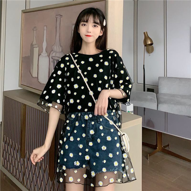 ÁO LƯỚI HOA CÚC ULLZANG TAY LỠ - SET ÁO REN DAISY + ÁO QUÂY 2S - ÁO CHOÀNG LƯỚI HOA CÚC