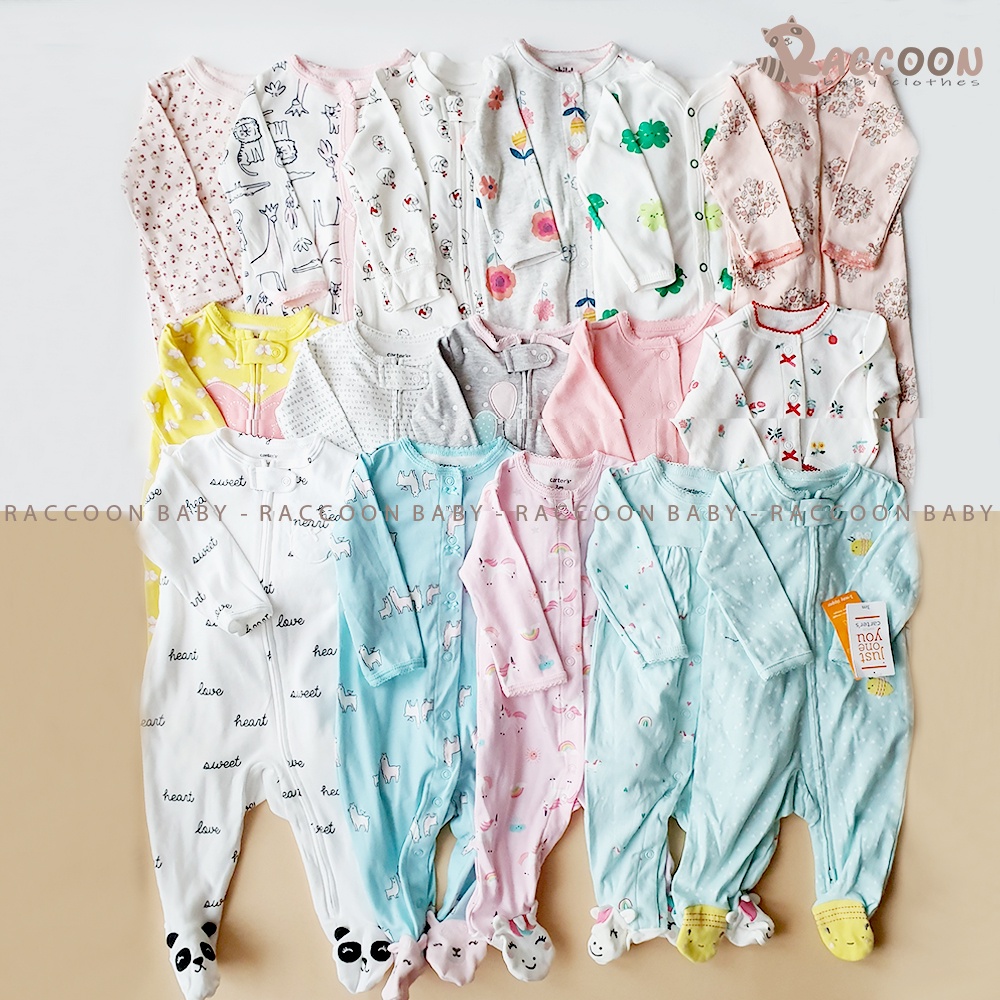 Bộ đồ liền thân liền tất body sleep vải Cotton bé gái Carter's (3-9m)