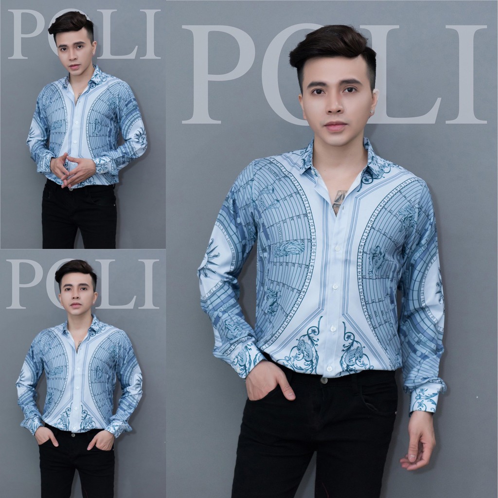 Sơ mi họa tiết xanh siêu sang | BigBuy360 - bigbuy360.vn