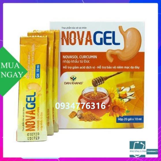 Sản Phẩm Novagel Novasol Curcumin hỗ trợ giảm acid dịch vị và bảo vệ niêm mạc dạ dày, hộp 20 gói