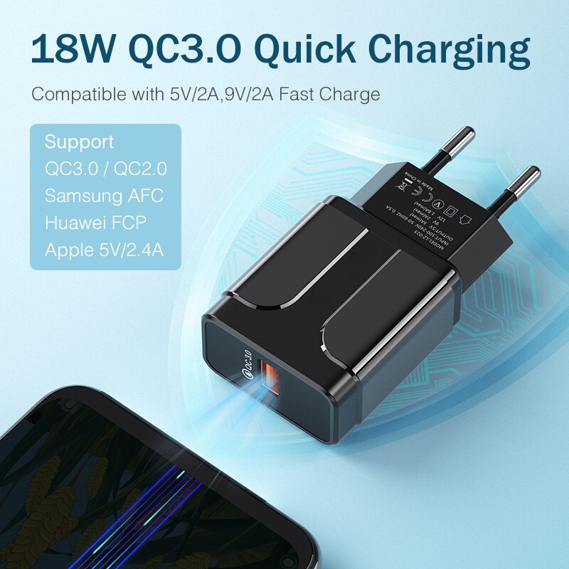 Cốc Sạc Nhanh YKZ Qc3.0 Qc3.0 Cho Iphone X Xiaomi Mi 9 Tablet Ipad Eu Qc Tiện Dụng