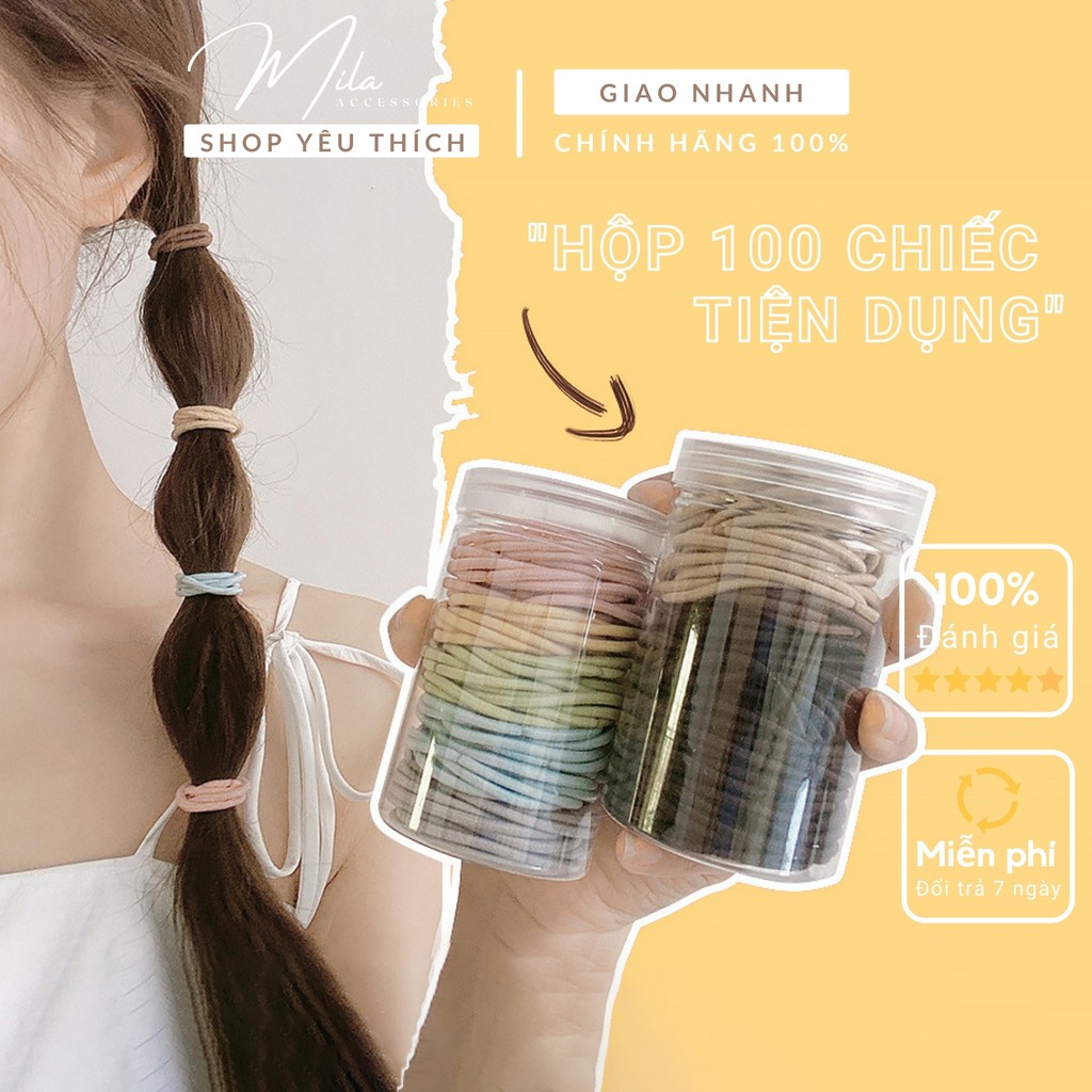 Dây buộc tóc hàn quốc vải cute MILA D103 ❤️HỘP 100 CHIẾC❤️ chun đơn co giãn cực bền bỉ Mila Accessories