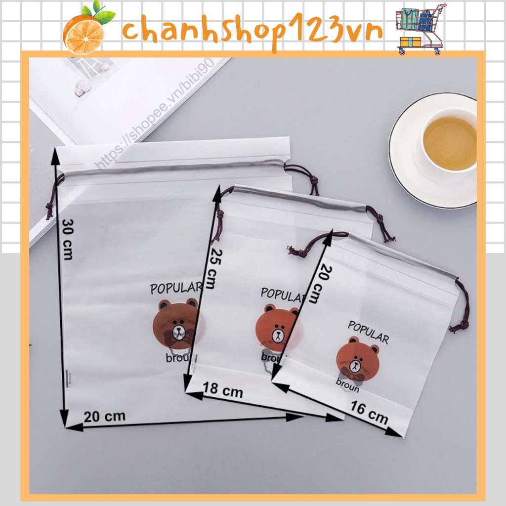 Túi đựng đồ dùng cá nhân, túi đựng dây rút tiện lợi, chống thấm nước in hình gấu brown, mèo dễ thương - 10192