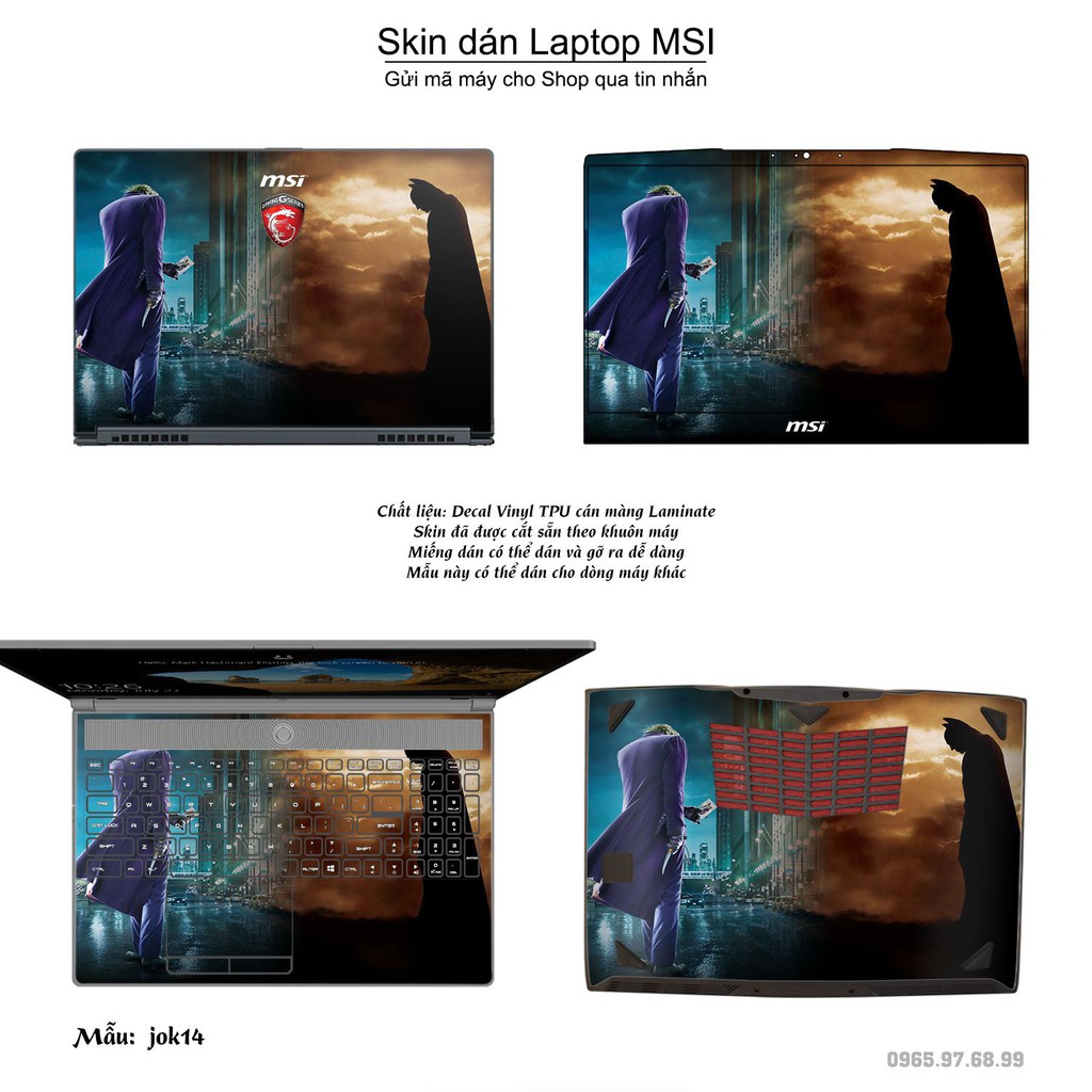 Skin dán Laptop MSI in hình Joker _nhiều mẫu 2 (inbox mã máy cho Shop)