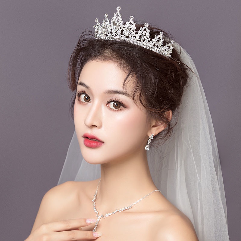 [Aishang Beautiful] Set Vòng Cổ Bông Tai Vòng Cổ Khuyên Tai Hình Vương Miện Cho Cô Dâu Tiệc Cưới