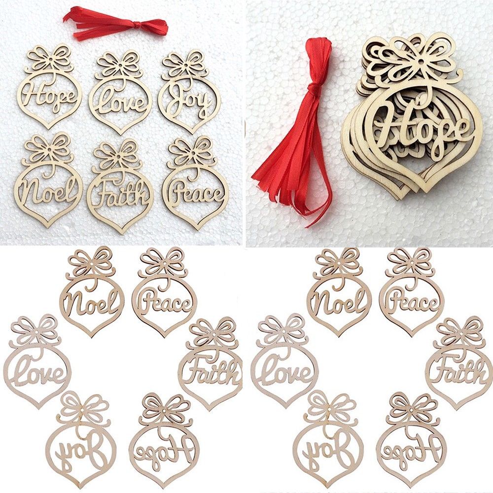 Lontime 6PCS Wooden Ornaments Rustic Craft Hollow Christmas Decorations