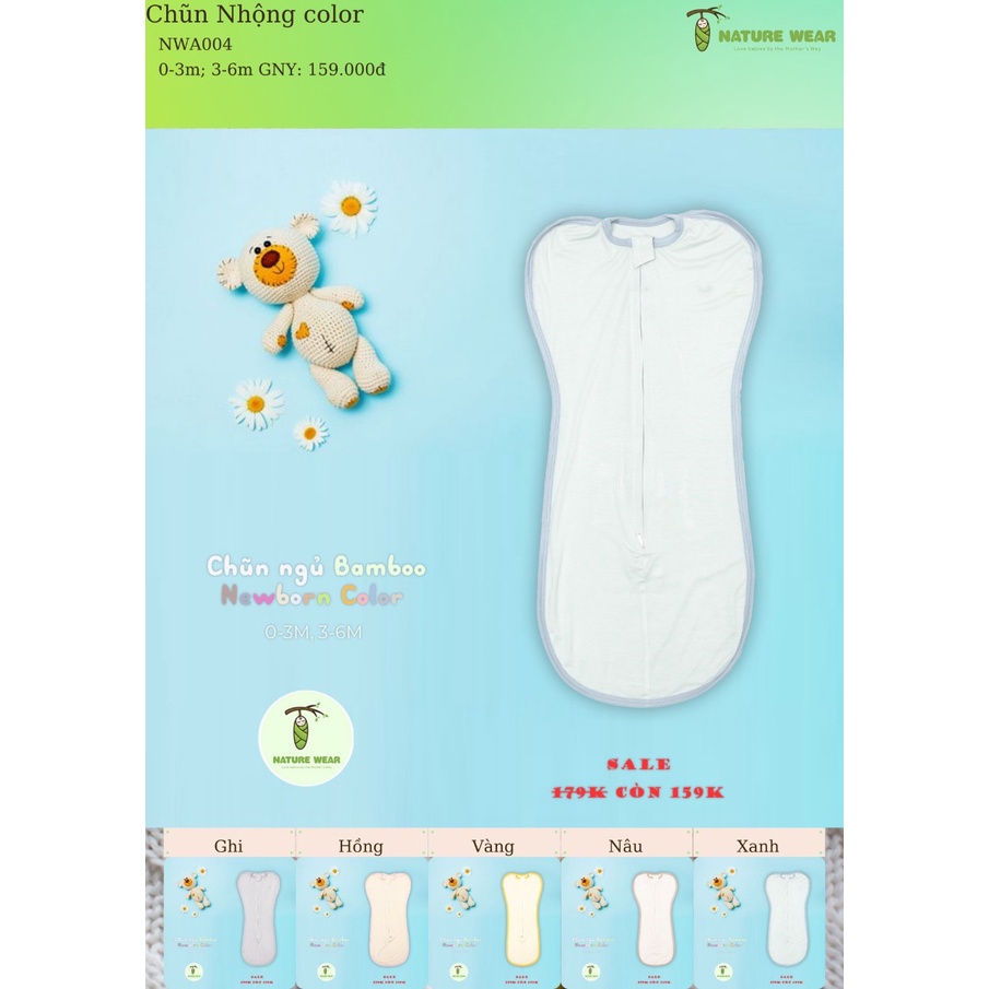 Chũn nhộng ngủ sơ sinh Nature Wear siêu mềm mịn 0-3/ 3-6M