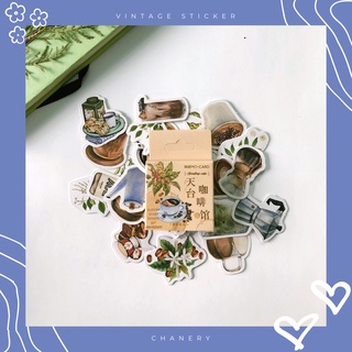 Set 46 sticker cà phê vintage cổ điển trang trí nhật ký