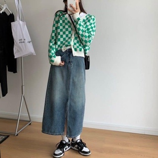 Chân váy Jeans dáng dài xẻ trước
