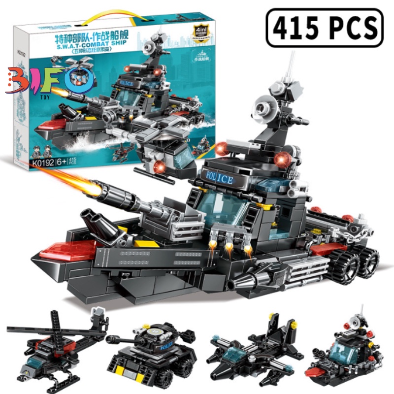 Bộ đồ chơi lắp ráp xe Cảnh Sát đội đặc nhiệm SWAT lắp ghép mô hình Robot và Máy Bay