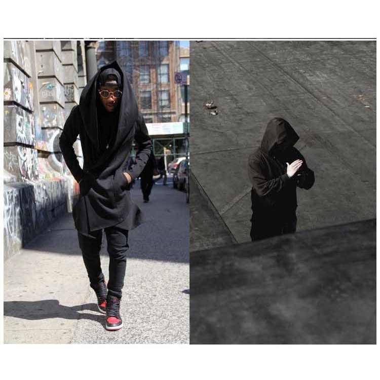Áo khoác hoodie nam dáng dài màu đen | BigBuy360 - bigbuy360.vn