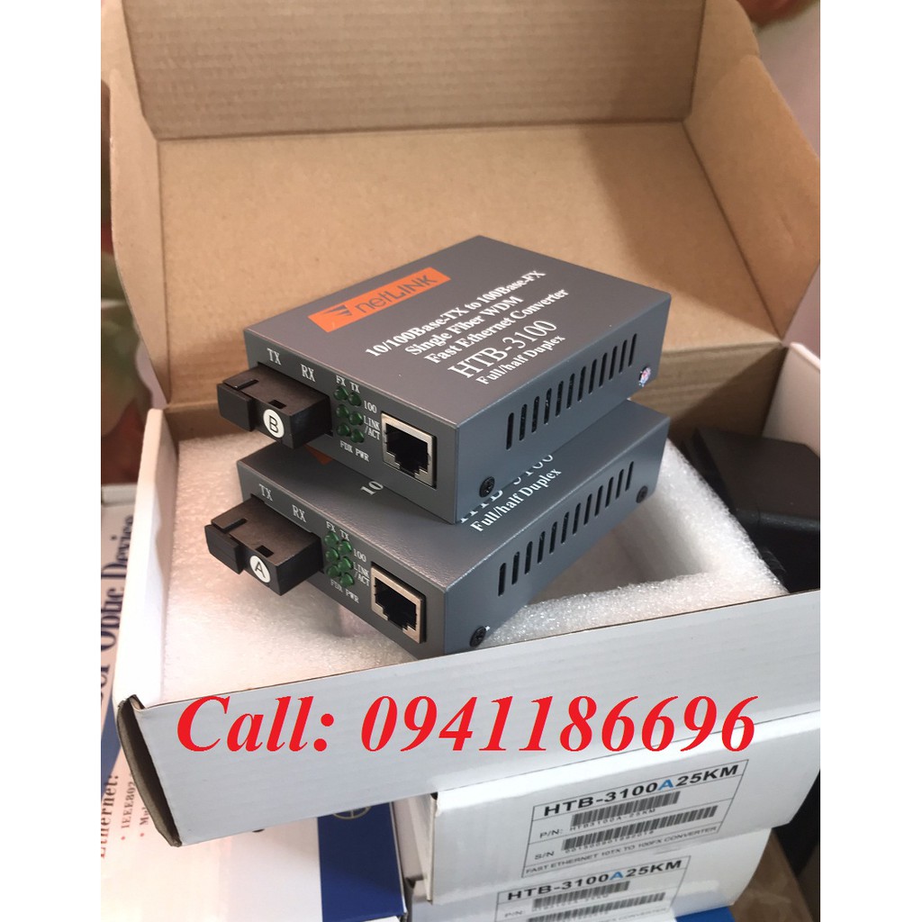 {gồm 2 chiếc} Bộ converter quang điện loại 1 sợi mã HTB3100 A/B chuẩn 10/100