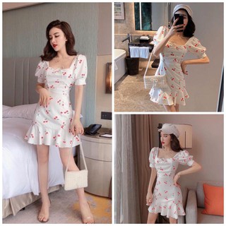 Đầm Nữ Trắng Cherry Đỏ Mắc Cáo (KÈM ẢNH THẬT)