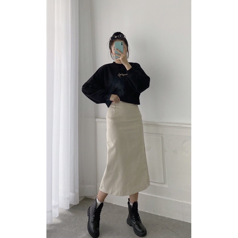 Chân váy midi nhung