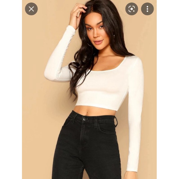 Áo crop top tay dài cổ tròn VNXK knit body croptop black sexy chất len tăm co dãn xuất khẩu dư xịn