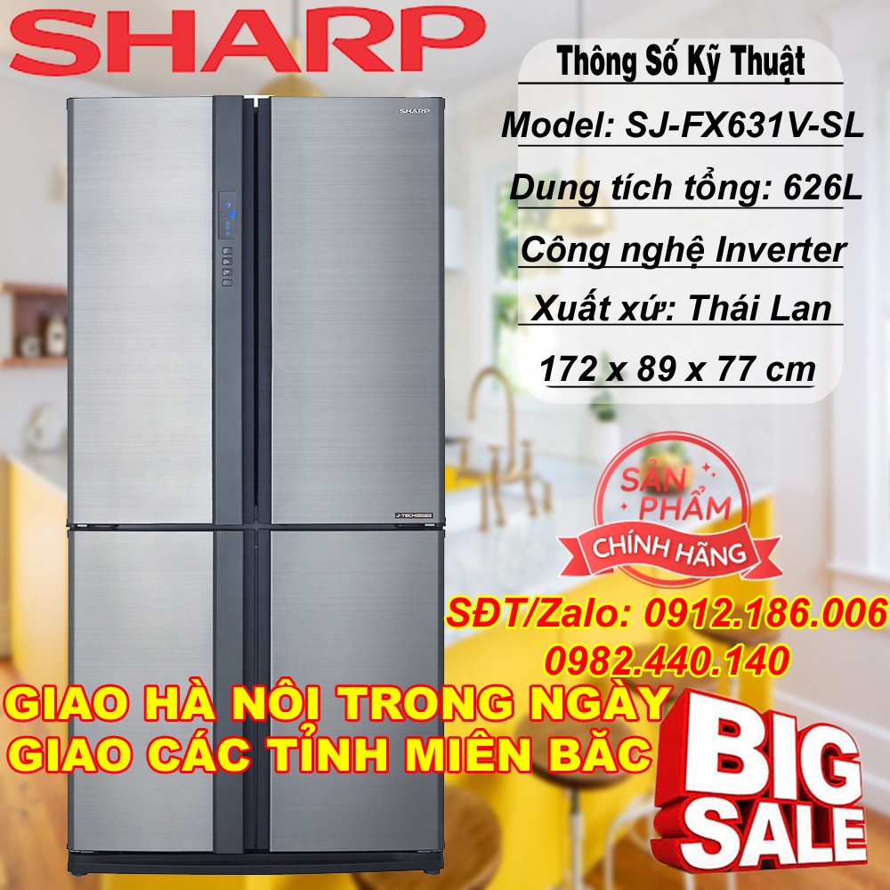Tủ lạnh Sharp Inverter 626 lít SJ-FX631V-SL