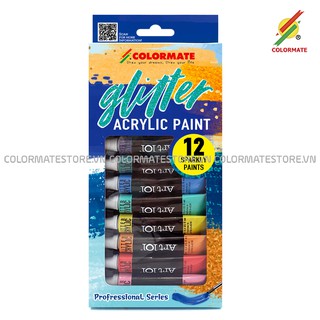 Màu vẽ Glitter Acrylic hộp 12 tuýp màu - COLORMATE
