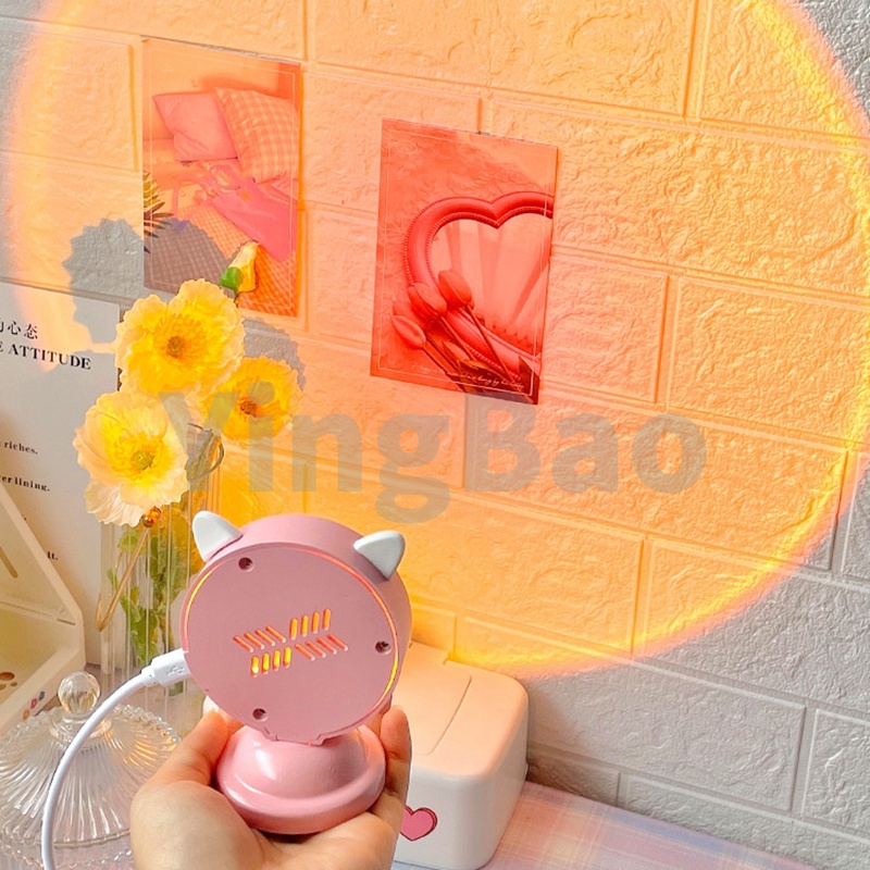 Đèn Led Chiếu Mini Để Bàn Cổng USB Màu Hồng Hoàng Hôn