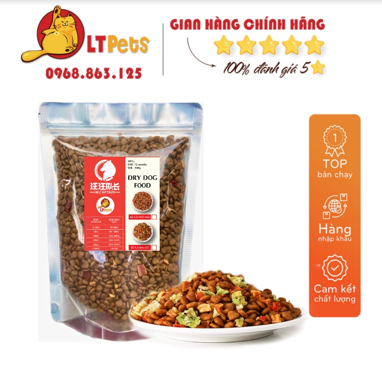 Hạt thức ăn cho chó Captain  trộn lẫn thịt bò, phô mai, cá hồi, rau củ