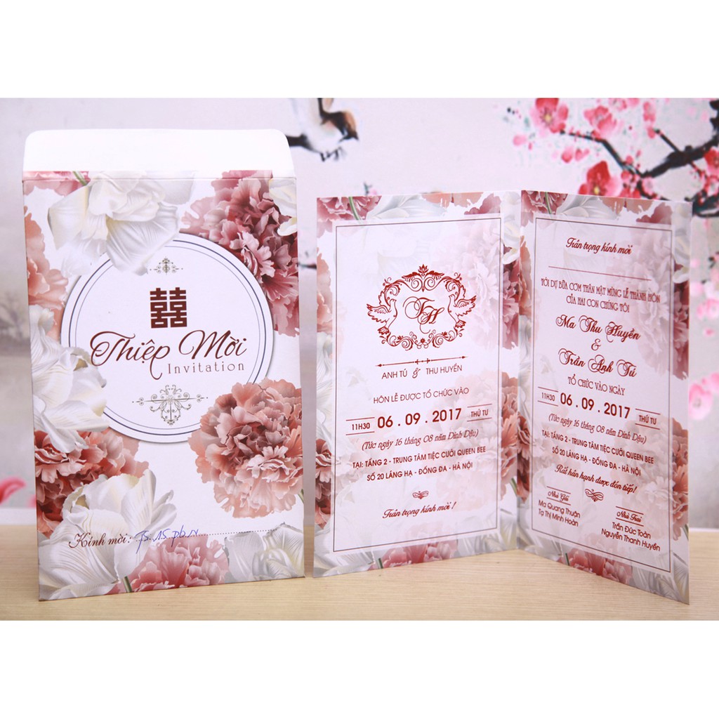 50 Thiệp cưới - Phong bì đứng - Gấp đôi - hiện đại