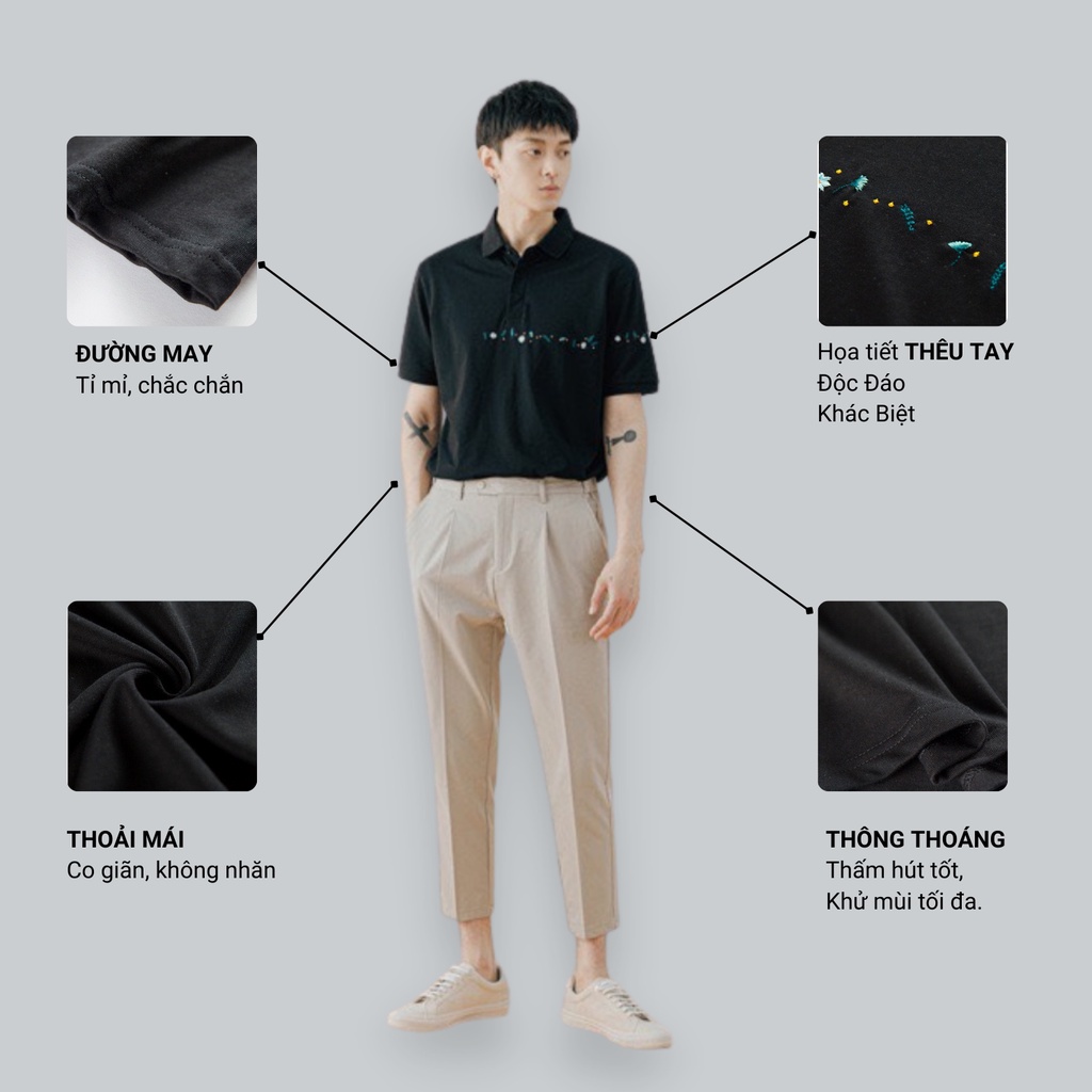 Áo Thun Polo Nam Ahito Cổ Bẻ Hoạ Tiết Hoa Thêu Tay, Form Chuẩn, Chất Cotton 100% Trẻ Trung Thời Trang | BigBuy360 - bigbuy360.vn