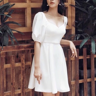 Đầm dự tiệc trắng tay bo (kèm hình thật)