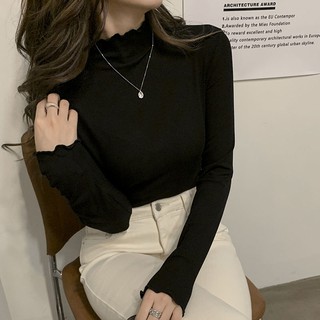 Áo Thun Nữ Tay Dài Cổ Lọ Màu Trơn Thời Trang