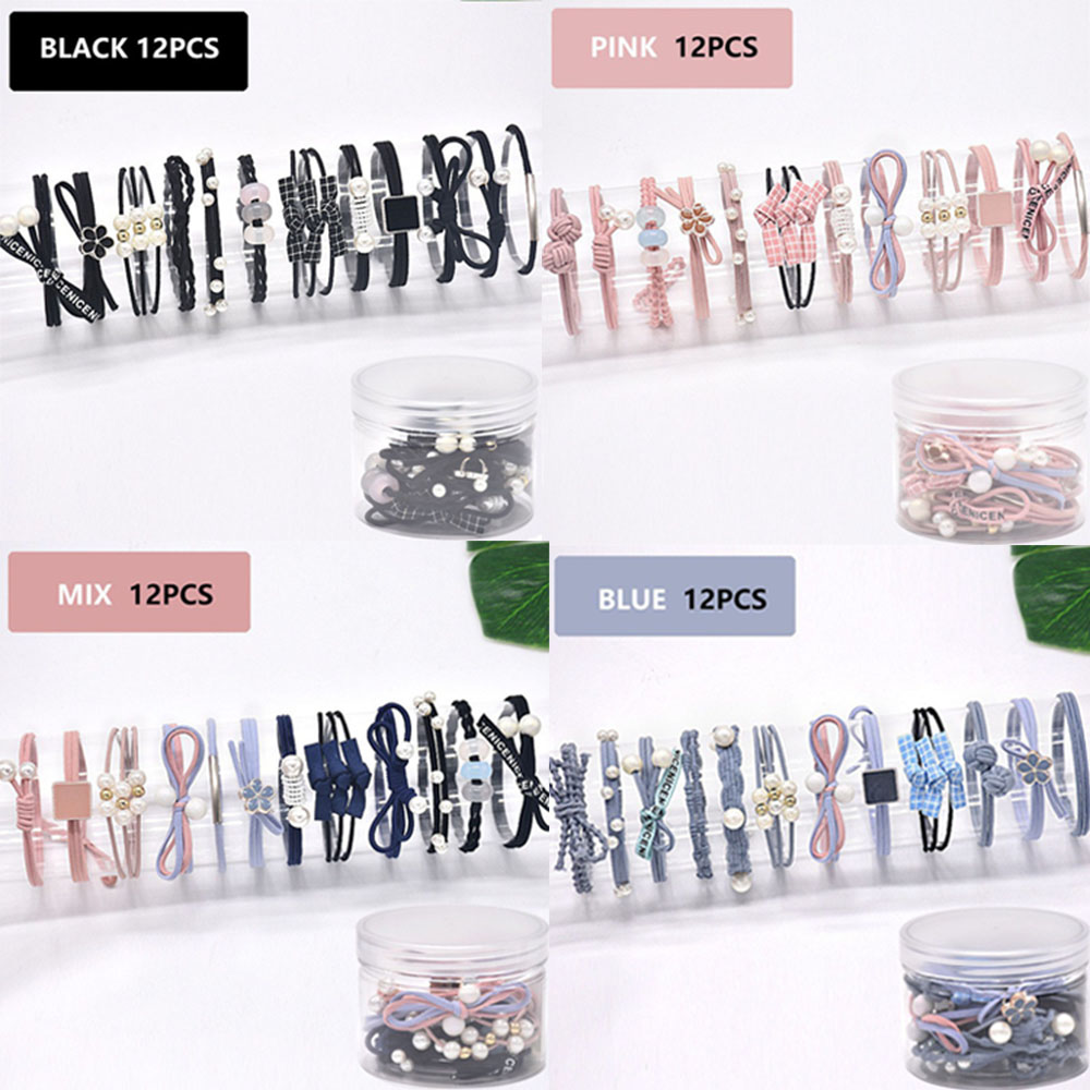 Hộp 12 Dây Buộc Tóc Co Giãn Nhiều Màu Tuỳ Chọn Xinh Xắn Cho Nữ