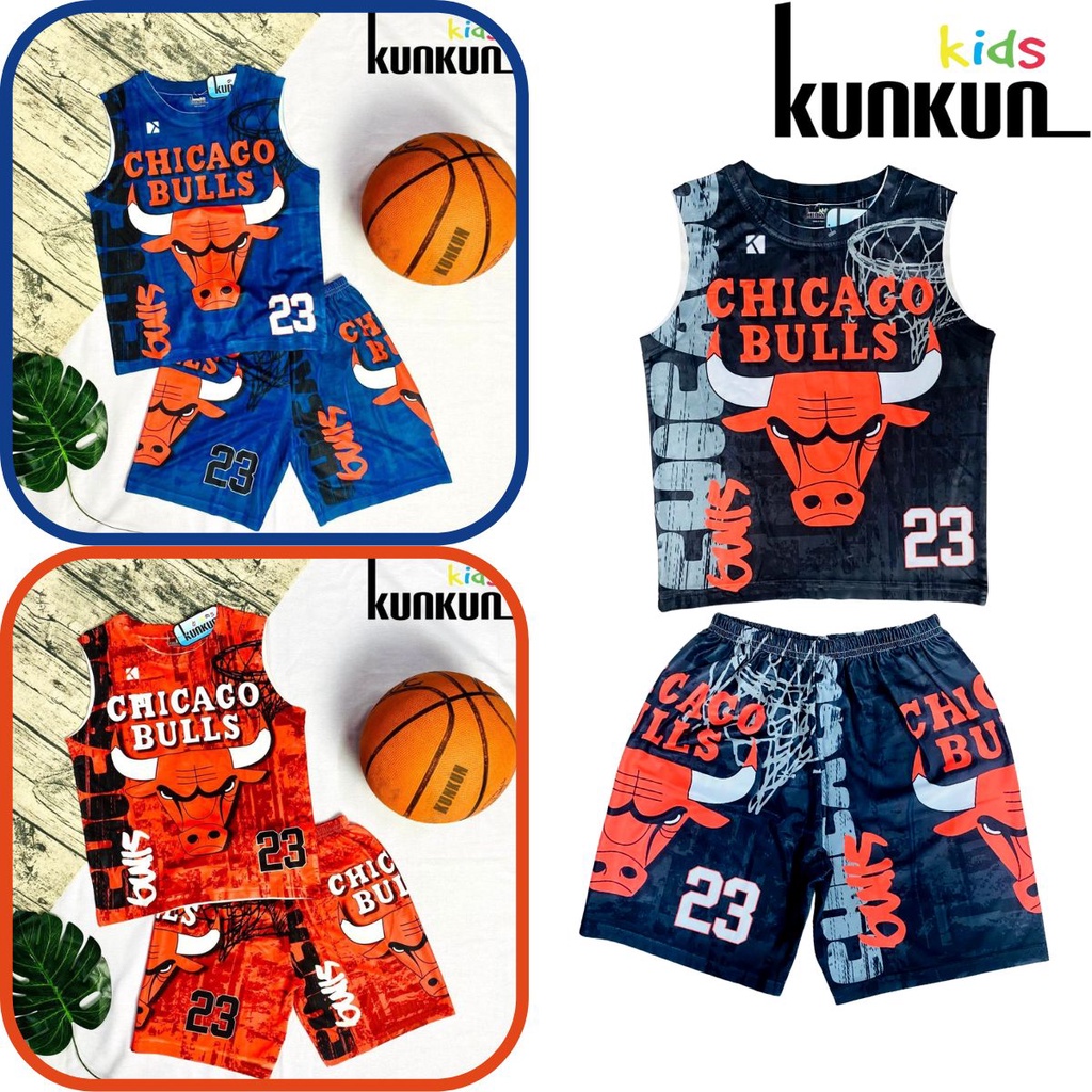Bộ thể thao bé trai KUNKUN KID BR005 sát nách in hình trâu bulls chất thun lạnh thoáng mát size đại từ 10-60kg
