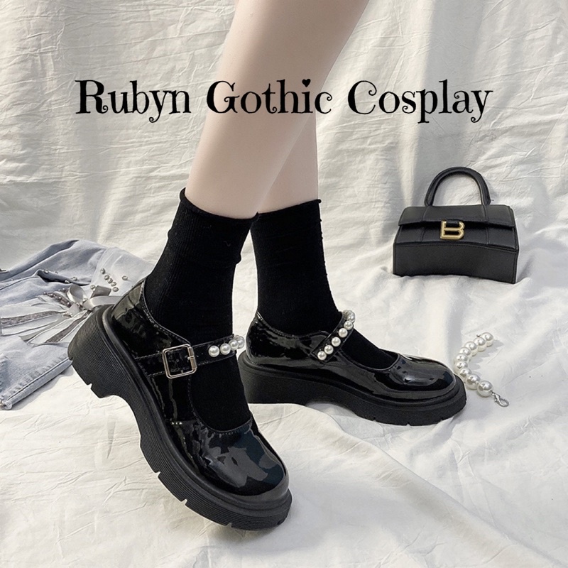 [SẴN - NÊN LÙI 1 SIZE] ✨ Giày Lolita Quai Ngang Đính Hạt Xinh Xắn đế 6,5cm ( trắng, đen ) 2215