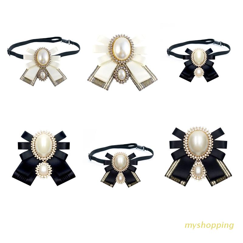 Ghim cài áo hình nơ đính ngọc trai giả phong cách Hàn Quốc cho nữ