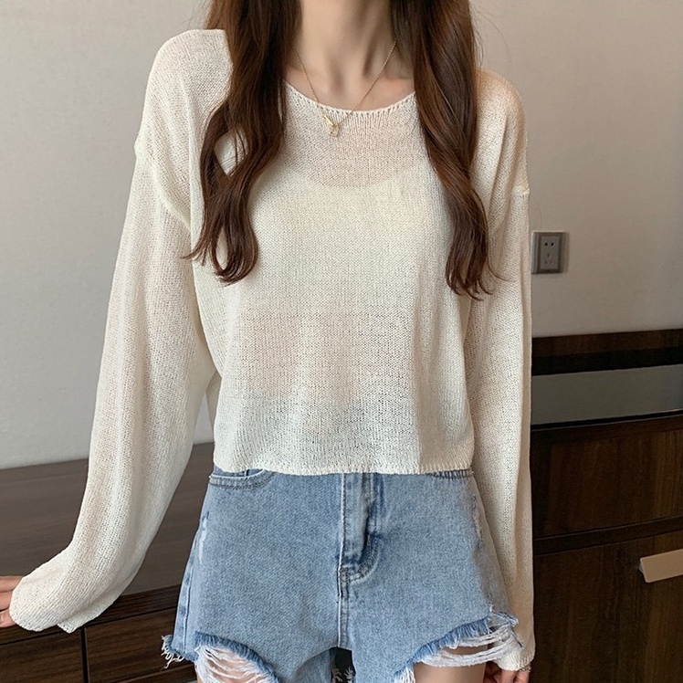 Áo thun ZHELIHANGFEI vải dệt kim tay dài dáng rộng chống nắng thời trang trẻ trung