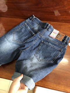 Quần short jean nam phối rách