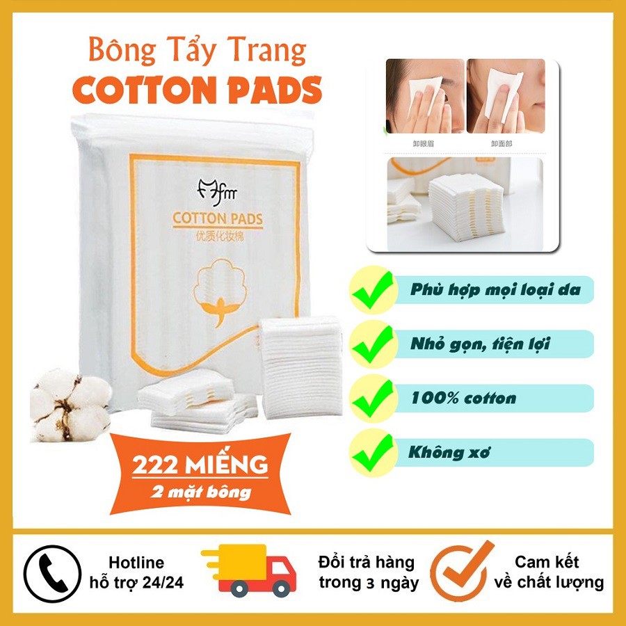 [Mã SRJULY1619 giảm 15K đơn 50K] Bông tẩy trang 3 lớp Cotton Pads túi 222 miếng