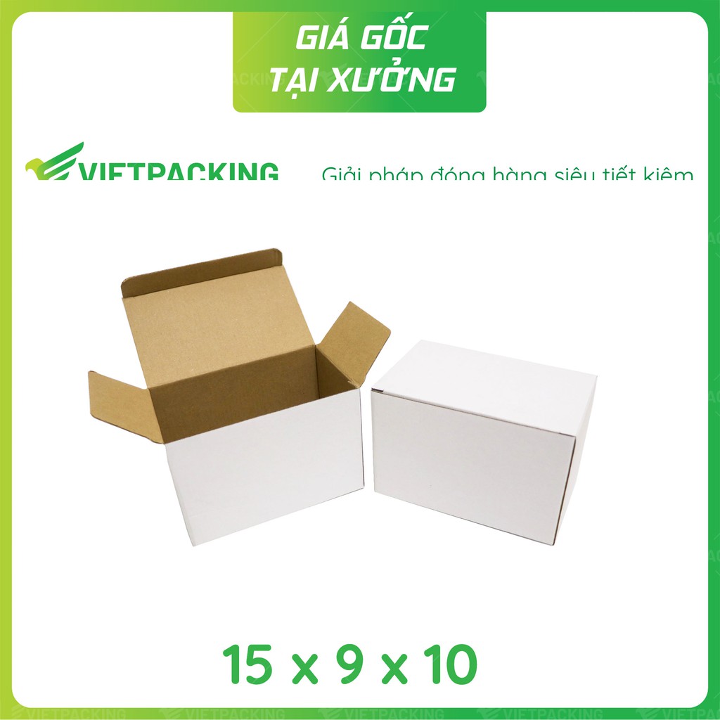 15x9x10 - 50 hộp carton nắp gài 1 đầu màu trắng, đẹp sang V064