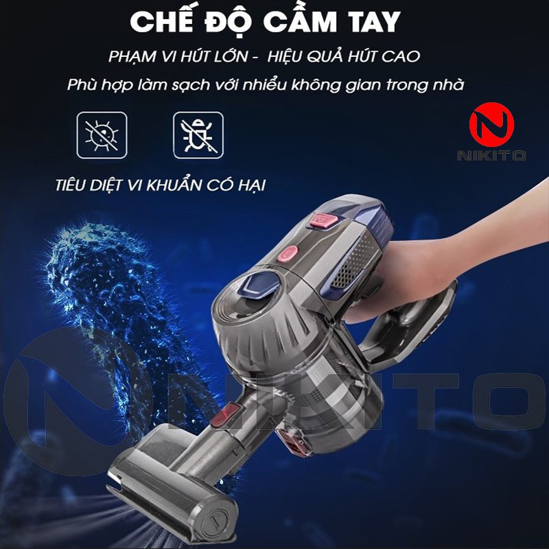 Máy Hút Bụi Cầm Tay Không Dây NIKITO, Máy Hút Bụi Không Dây Gia Đình, Lực Hút Mạnh Mẽ Lau Siêu Sạch Pin Bền Nhập Khẩu