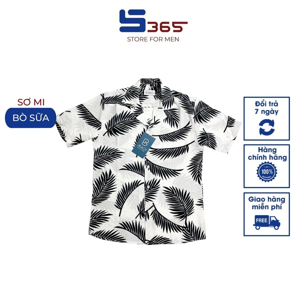 Áo sơ mi ngắn tay Unisex Bò Sữa, áo hoạ tiết Lá Cọ thời trang Hè 2022