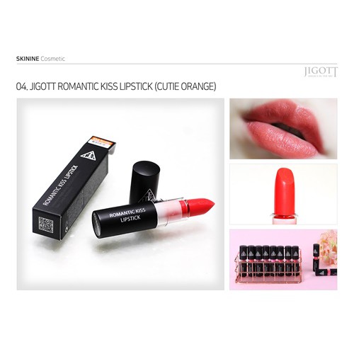[Đủ Bill]Son không chì lì mịn Hàn Quốc JIGOTT Romance Kiss Lipstick Số #04 Cam nhẹ Cutie Orange 20g