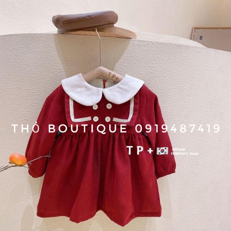 Đầm bé gái H&M KIDS xuất xịn xoè nhung đỏ cổ sen trắng tay ngắn tay dài size 8