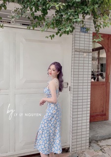 Đầm Hoa 2S Xẻ Tà XANH TT