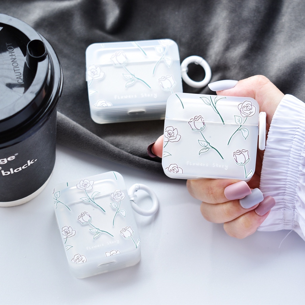 Vỏ Bảo Vệ Hộp Sạc Tai Nghe AirPods 1 2 pro 3 2021 gen3 Bluetooth Bằng Silicon Tpu Mềm Hình Vuông Họa Tiết Hoa Đơn Giản