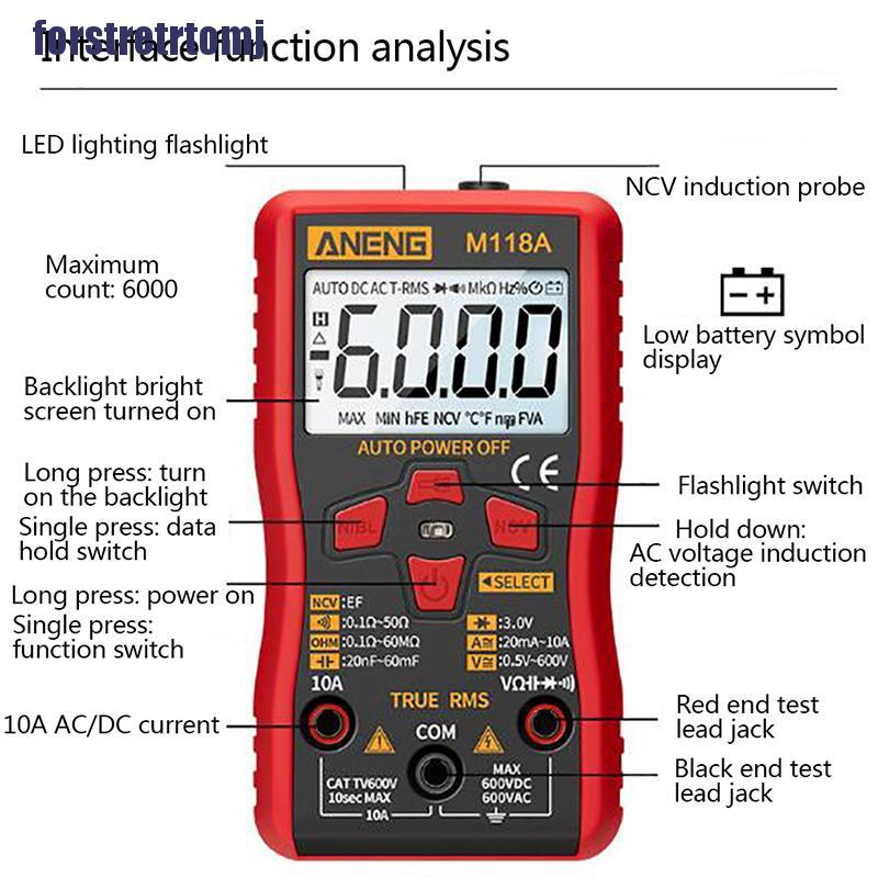 ANENG DC Đồng Hồ Đo Vạn Năng Kỹ Thuật Số Mini Đa Năng M118A
