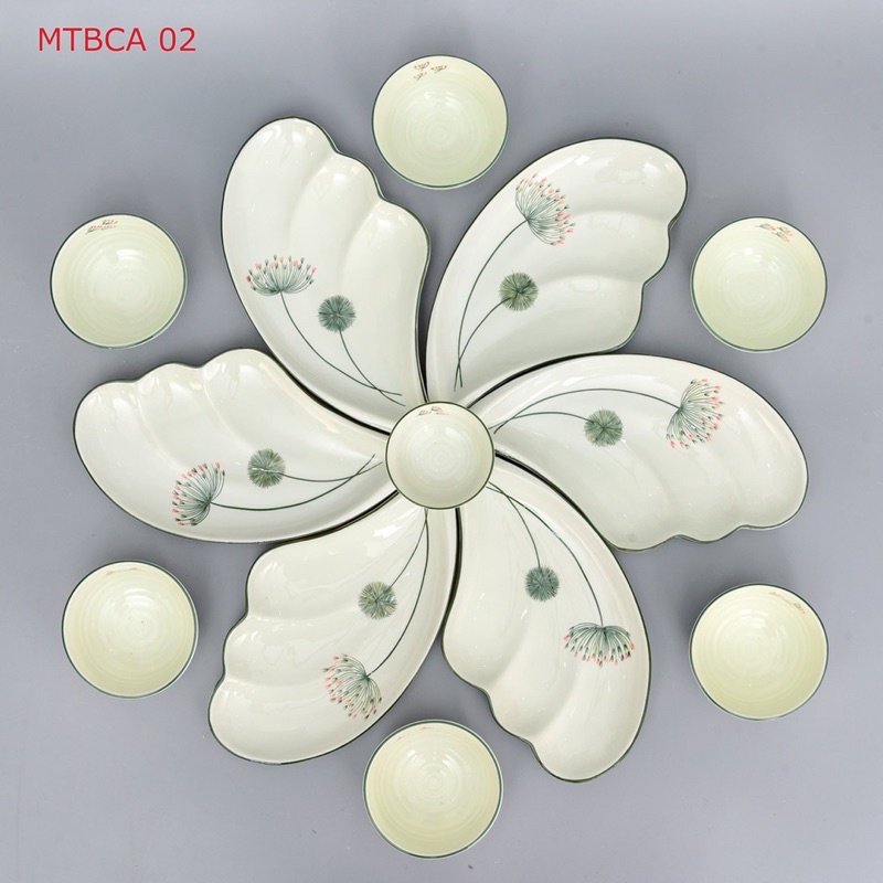 Bộ Bát Đĩa Cúng Gia Tiên Bộ Hoa Mặt Trời Hoạ Tiết Bồ Công Anh Bộ Cánh Tiên Lá Trầu Sứ Bát Tràng Cao Cấp