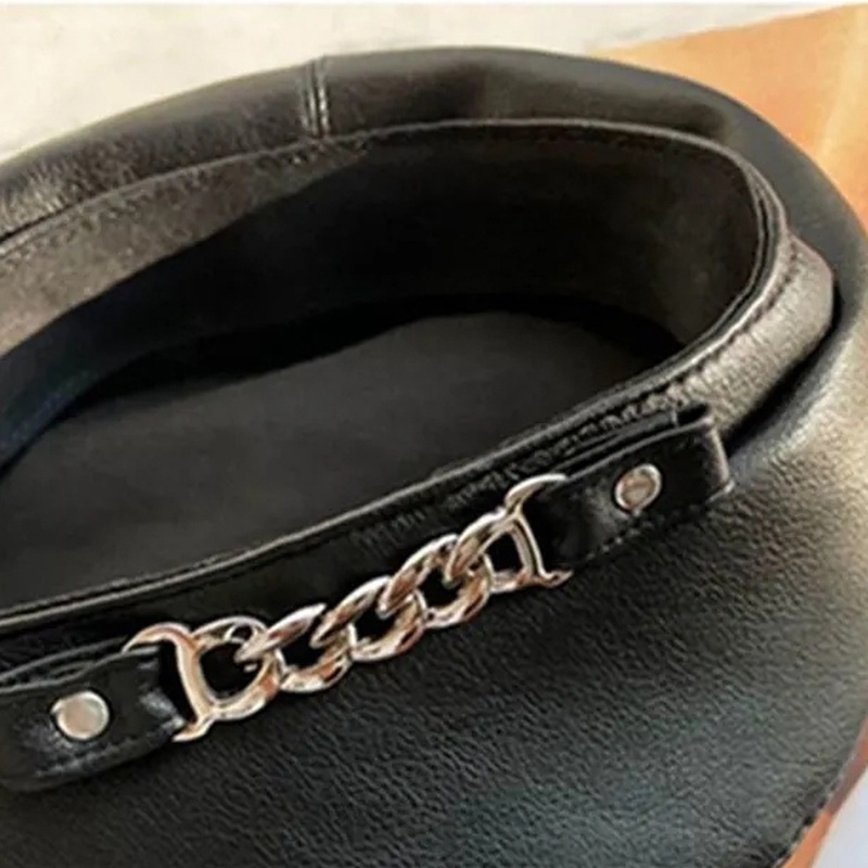 Mũ Beret Da Pu Phối Dây Xích Kim Loại Phong Cách Retro Anh Quốc Cá Tính