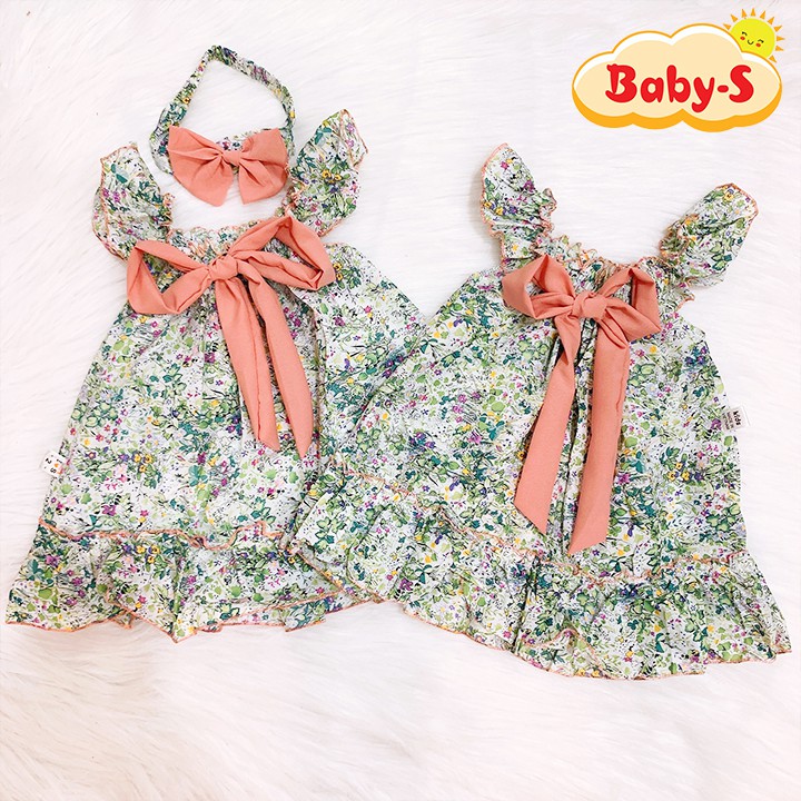 [TẶNG KÈM TURBAN] Váy nơ đuôi cá babydoll cực xinh yêu 8-23kg chất mềm nhẹ mát họa tiết hoa nhí nhã nhặn Baby-S – SD077