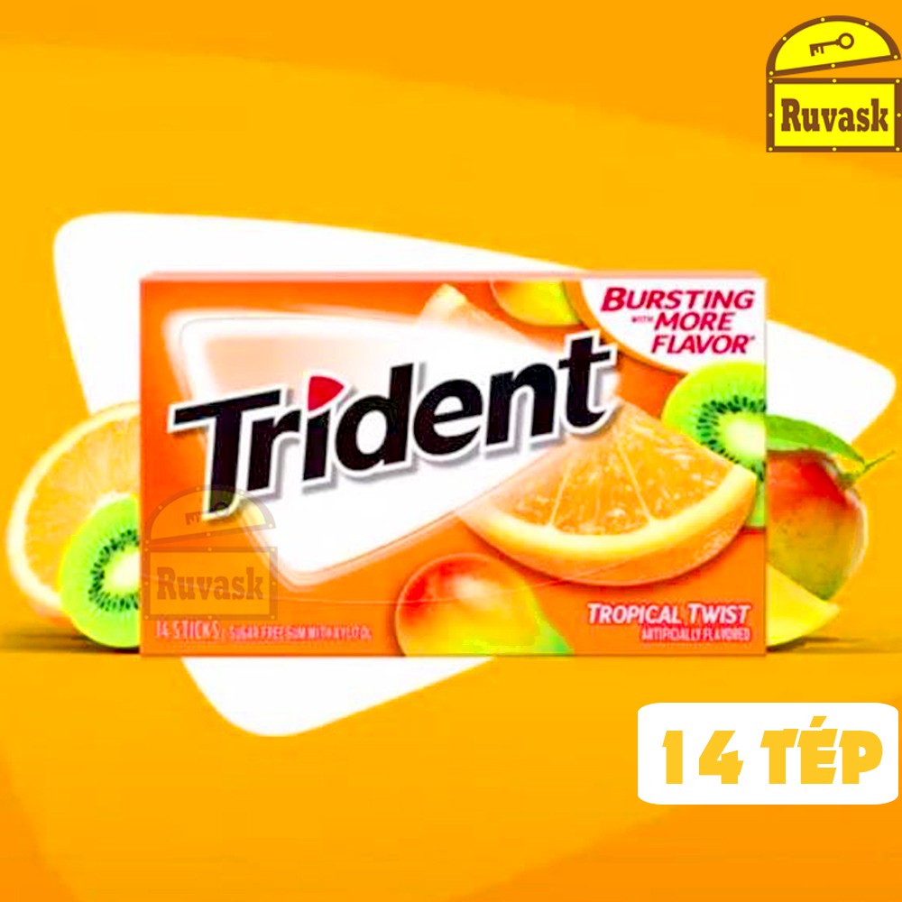 Kẹo Cao Su Mỹ CHÍNH HIỆU Trident Không Đường (giảm cân) Mỹ - Kẹo Singum Hương Cam Thơm Miệng 14 Tép Sugar Free Gum
