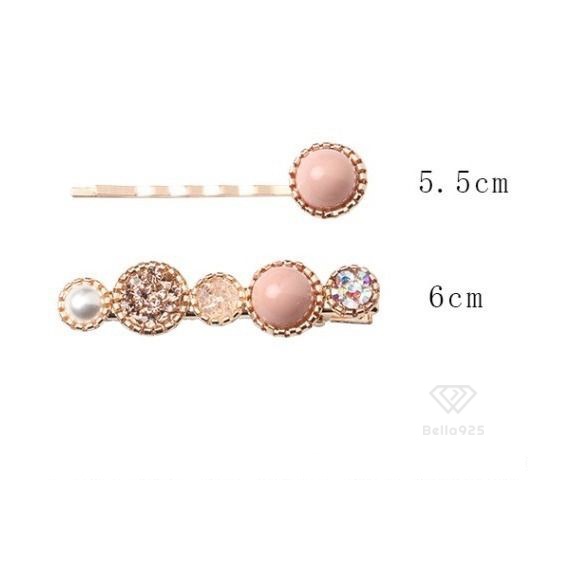 Kẹp tóc Bella 925 bộ 2 cài tóc đính đá cổ điển phong cách Hàn Quốc