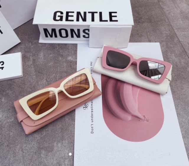 Kính chữ nhật vuông sang chảnh mắt mèo Meo Shop KR001 Kính râm v viền trắng Gentlee hotgirl